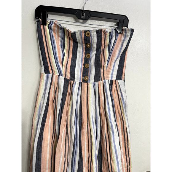 Free People Lilah Cotton Pastel Rainbow Striped Strapless Midi Dress Size M Boho - Picture 4 of 5
